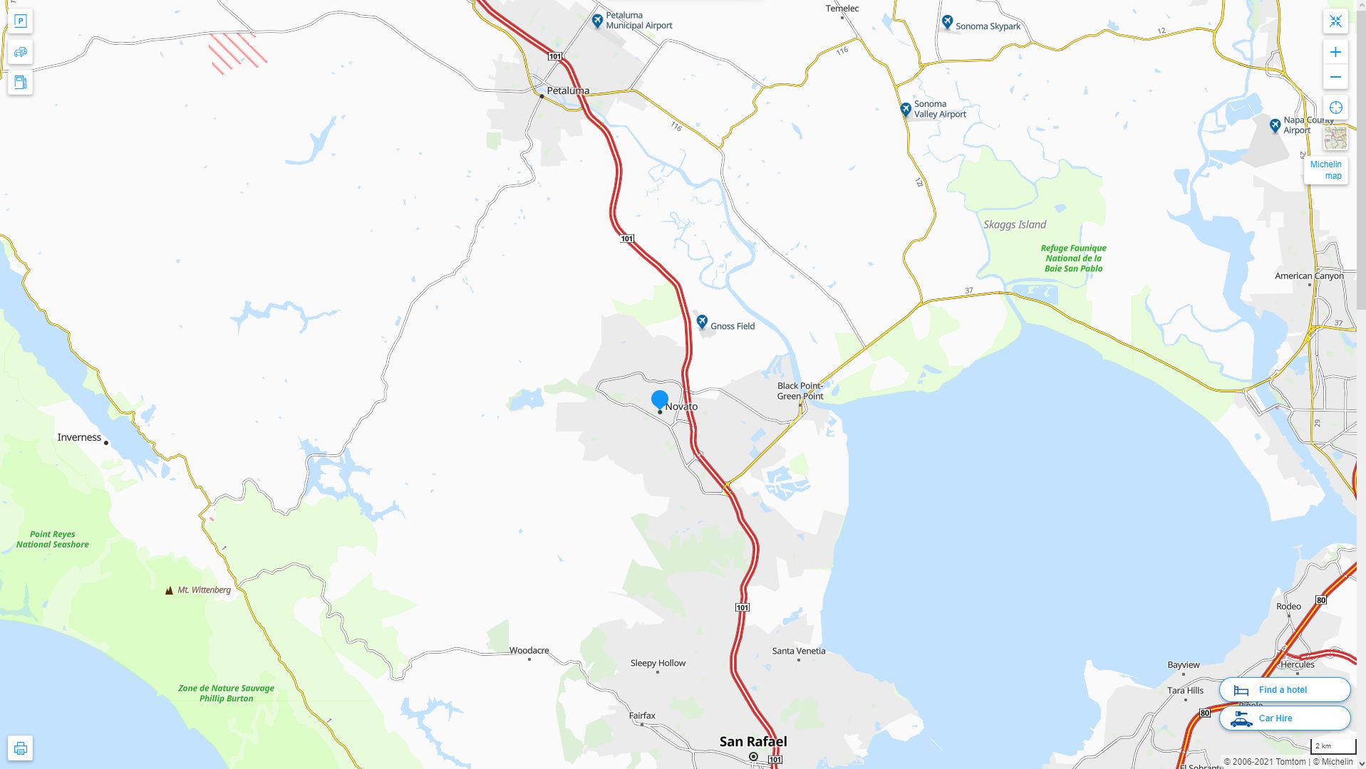 Novato California Highway and Road Map